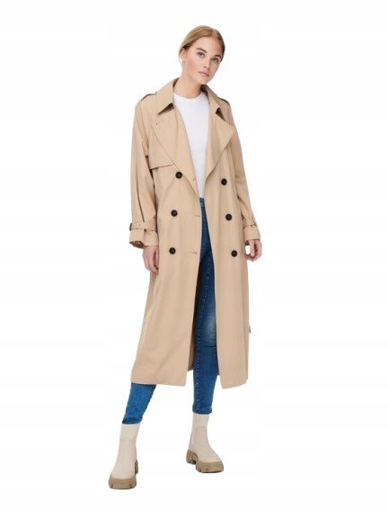 ONLY DAMSKI PŁASZCZ TRENCZ BEŻOWY DŁUGI XL JQA