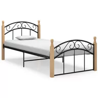 Łóżka - vidaXL Lumarko Rama łóżka, czarny metal i lite drewno dębowe, 100x200 cm 324926 - miniaturka - grafika 1
