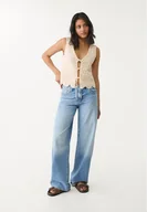 Kamizelki damskie - Stradivarius Kontrastowa szydełkowa kamizelka Szary M - miniaturka - grafika 1