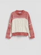 Swetry damskie - Reserved - Sweter z ozdobnym splotem - wielobarwny - miniaturka - grafika 1