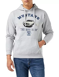 Ford Męska bluza z kapturem Mustang The Boss is in Hoodie, szary mergel, XXL - Bluzy męskie - miniaturka - grafika 1