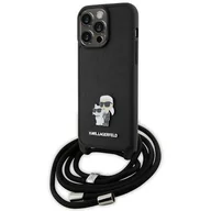 Etui i futerały do telefonów - Karl Lagerfeld KLHCP15XSAKCPSK iPhone 15 Pro Max 6.7" hardcase czarny/black Crossbody Saffiano Metal Pin Karl & Choupette - miniaturka - grafika 1