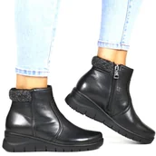 Botki damskie - DAMSKIE BOTKI SKÓRZANE NA KOTURNIE VINCEZA 39962 CZARNE - miniaturka - grafika 1