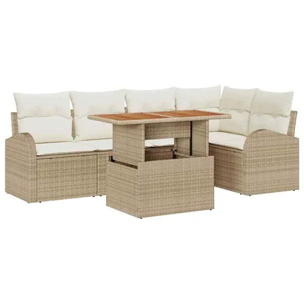Zestaw sof ogrodowych, 6-osobowy, beżowo-biały, rattan, 50/75 cm