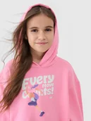 Bluzy dla dziewczynek - 4F Bluza dresowa nierozpinana z kapturem dziewczęca - różowa 164 (13-14 lat) - miniaturka - grafika 1