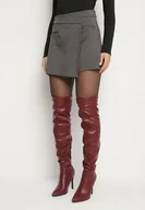 Spodenki damskie - Szare Spódnico-Spodenki Ozdobione Cyrkoniami z Zakładką i Imitacją Kieszeni Vaiani - miniaturka - grafika 1