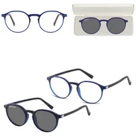 Okulary korekcyjne, oprawki, szkła - Okrągłe okulary pod korekcję z polaryzacyjną nakładką przeciwsłoneczną CLIP-TRC-192B-1 - miniaturka - grafika 1