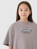 Koszulki i topy damskie - 4F Crop top oversize z nadrukiem dziewczęcy 4FJRSS25TTSHF2587-83S Brązowy Roz. 140 - miniaturka - grafika 1