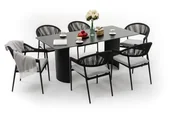 Meble ogrodowe - Meble ogrodowe stół 6 krzeseł aluminium BELIZE LUX czarno szary z blatem ze spieku kwarcowego - miniaturka - grafika 1