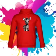 Bluzy dla dziewczynek - Bluza dziecięca typu kangurka z kapturem w kolorze czerwonym z nadrukiem zebra 8 lat - miniaturka - grafika 1