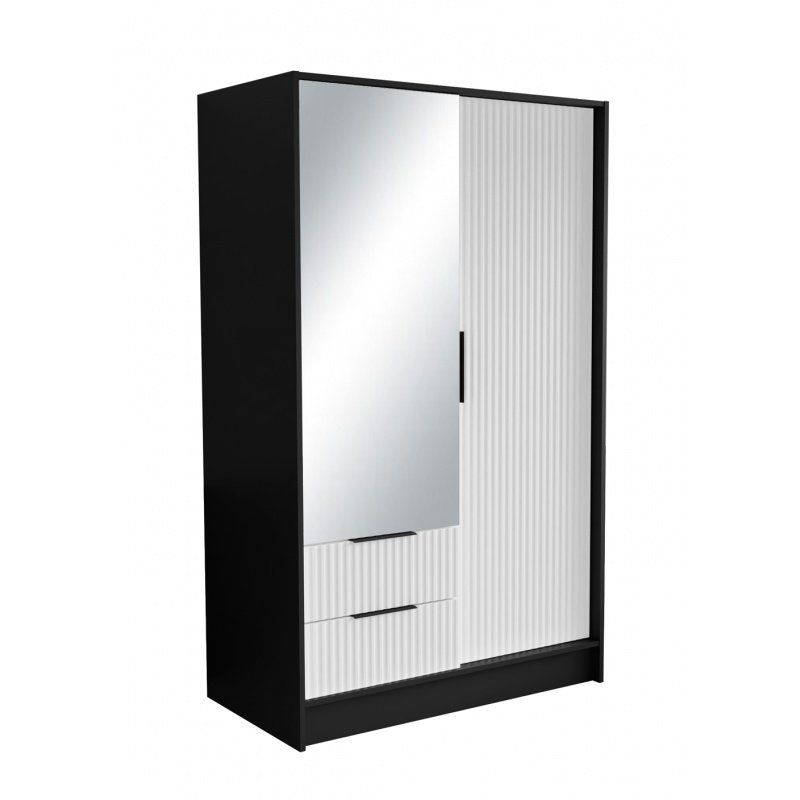 Szafa z drzwiami skrzydłowymi NOEMI, 2-drzwiowa szafa z 2 szufladami i lustrem, Nowoczesna szafa, Wymiary szafy: 102 x 200 x 51 cm