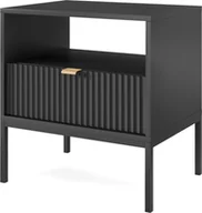 Szafki nocne - DomoHome Elegancka szafka nocna Nova - Design ze złotym uchwytem, Rowkowany front, Praktyczna i nowoczesna, Rozmiar: 54x56x39 cm, Kolor: Czarny mat, Metalowe nogi - Kolor: Czarny - miniaturka - grafika 1