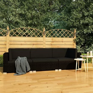 vidaXL 3-częściowa sofa ogrodowa z poduszkami, rattan PE, czarna - Sofy ogrodowe - miniaturka - grafika 1
