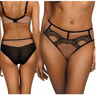 Majtki figi damskie tangi haft wygodne Ewa Bień OFRA C511 beżowo czarne L - Majtki damskie - miniaturka - grafika 1