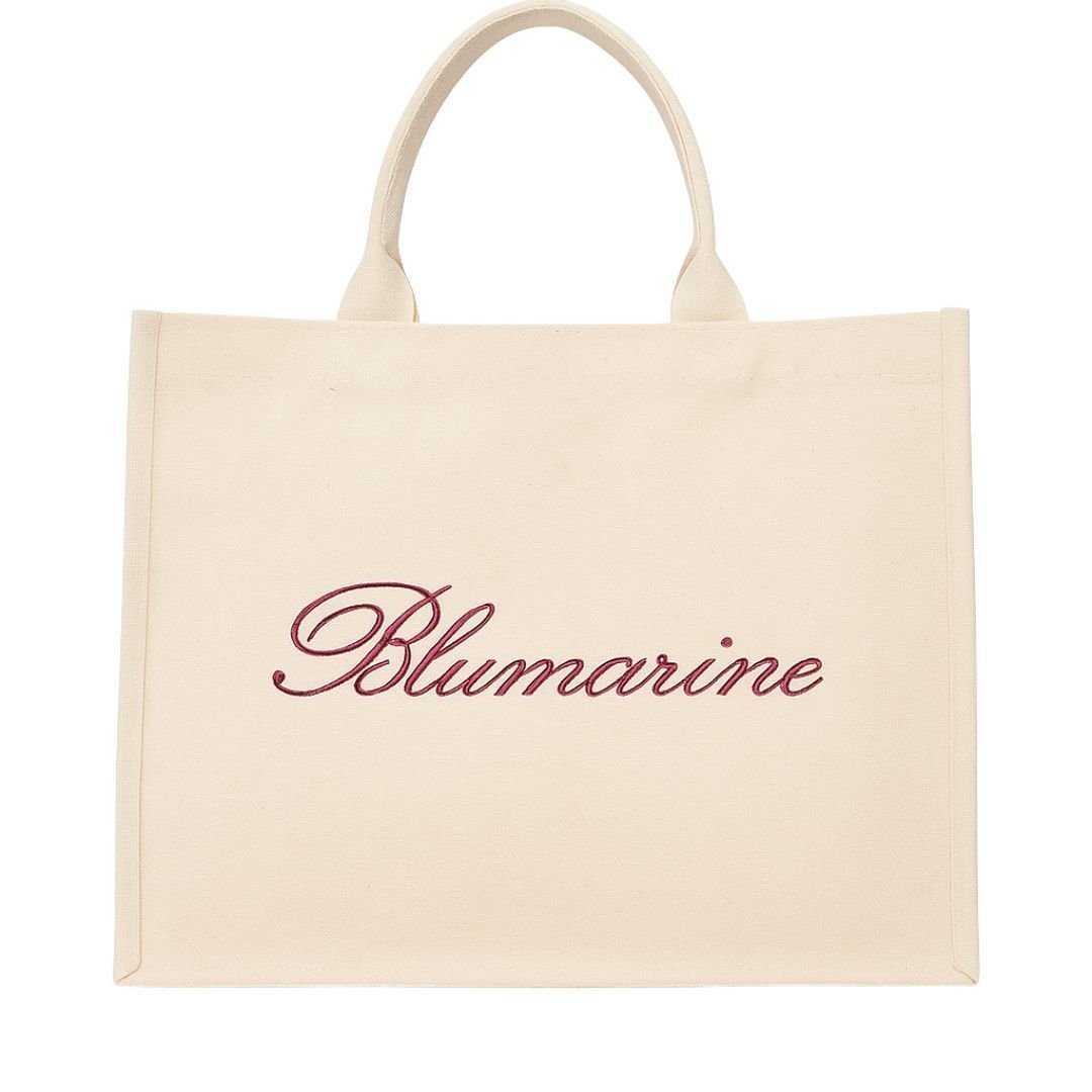 Borsa Mare in Canvas con Logo Ricamato Blumarine Home Gabardine - Fard