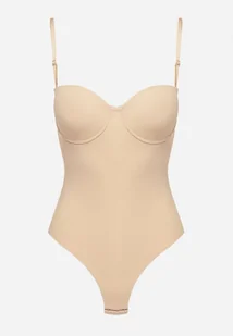 Beżowe Body Bieliźniane o Dopasowanym Kroju na Ramiączka Pinlira - Body - miniaturka - grafika 1