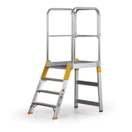 Drabiny - Aluminiowy pomost, drabina z platformą, jednostronna ALVE FORTE, 4 szczeble, wysokość 0,83 m - miniaturka - grafika 1