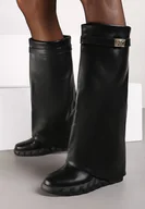 Kozaki damskie - Czarne Kozaki z Cholewką Imitującą Nogawkę z Ozdobną Klamrą Ellinara - miniaturka - grafika 1