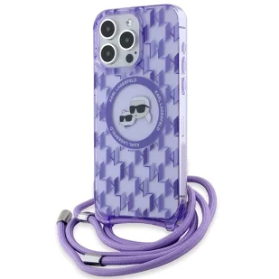 Etui Karl Lagerfeld IML Crossbody Monogram Karl & Choupette Head MagSafe na iPhone 15 Pro - fioletowe - Etui i futerały do telefonów - miniaturka - grafika 1