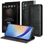 Etui ochronne z klapką skórzany portfel Alogy Wallet Case obudowa na telefon do Samsung Galaxy A54 5G Czarne + Szkło