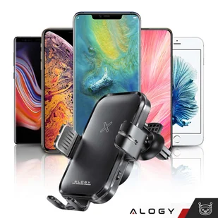 Uchwyt samochodowy automatyczny z ładowarką indukcyjną Qi na kratkę Alogy 15W do auta szybkie ładowanie czarny - Uchwyty samochodowe do telefonów - miniaturka - grafika 3