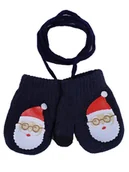 Rękawiczki dla dzieci - Rękawiczki chłopięce jednopalczaste ze sznurkiem dwuwarstwowe mikołaj granatowe dotykowe 16 cm YOCLUB - YoClub - miniaturka - grafika 1