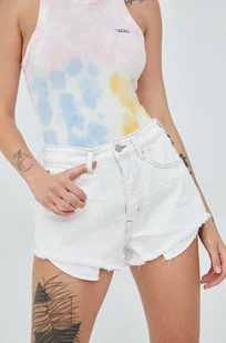Superdry szorty jeansowe damskie kolor biały gładkie high waist - Spodenki damskie - miniaturka - grafika 1