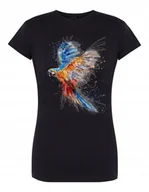 Koszulki i topy damskie - T-Shirt damski nadruk Kolorowa PAPUGA r. L - miniaturka - grafika 1