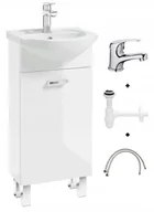 Szafki łazienkowe - Szafka łazienkowa biała z umywalką 40x84 cm stojąca z baterią chrom komplet Mea - miniaturka - grafika 1