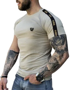 Koszulka męska beżowa złoty haft taśma Furia - Koszulki męskie - miniaturka - grafika 1