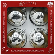 Bombki - Bombka szklana dekor ŁOSIE 80 mm srebrny 4 szt. - miniaturka - grafika 1