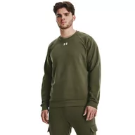Bluzy sportowe męskie - Męska bluza dresowa nierozpinana bez kaptura Under Armour UA Rival Fleece Crew - oliwkowa/khaki - UNDER ARMOUR - miniaturka - grafika 1