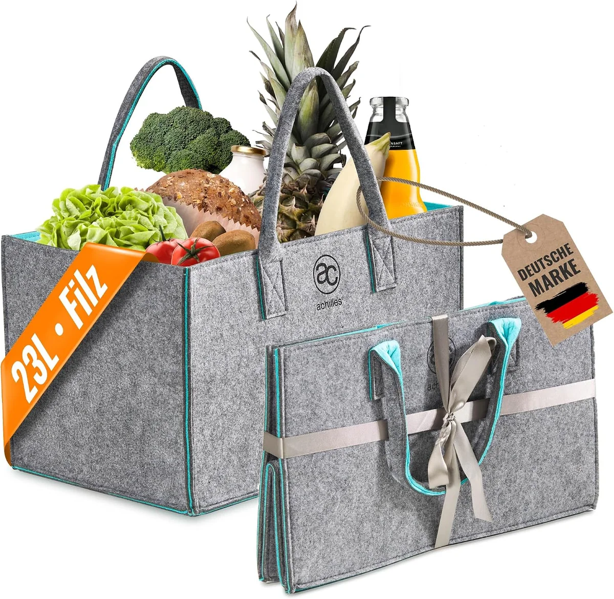 KOSZ TORBA FILCOWA NA ZAKUPY DREWNO OPAŁOWE 40X25X23CM 23L