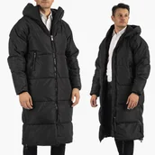 Kurtki męskie - Kurtka Męska Zimowa Puchowa Długa Klasyczna Z Kapturem Czarna FD8156-1 M Czarny - miniaturka - grafika 1