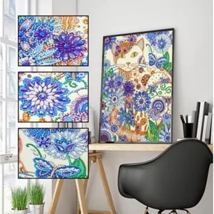 Mandala 7D - Kot biały w chabrach - Malowanie po numerach - miniaturka - grafika 2