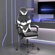 Fotele gamingowe - Lumarko Fotel gamingowy z podnóżkiem, czarno-biały, sztuczna skóra - miniaturka - grafika 1