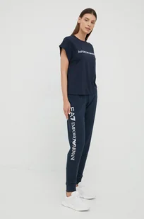 EA7 Emporio Armani EA7 Emporio Armani Spodnie damskie kolor granatowy gładkie - Spodnie damskie - miniaturka - grafika 1