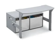 Zestawy mebli dla dzieci - BIAŁE SZARE BIURKO STOLIK SKRZYNIA POJEMNIKI NA ZABAWKI 3W1 DLA DZIECI - miniaturka - grafika 1