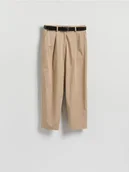 Spodnie damskie - Reserved - Spodnie barrel leg z paskiem - beżowy - miniaturka - grafika 1
