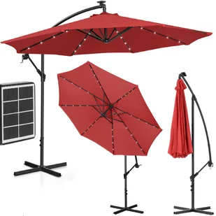 Uniprodo Parasol ogrodowy wiszący - 300 cm - czerwony - LED UNI_UMBRELLA_R300REL UNI_UMBRELLA_R300REL - Parasole ogrodowe - miniaturka - grafika 1