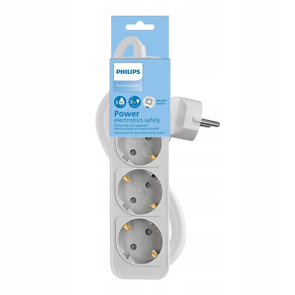 PRZEDŁUŻACZ SIECIOWY PHILIPS LISTWA ZASILAJĄCA 3 GNIAZDA SCHUKO 1,5M 10A BI