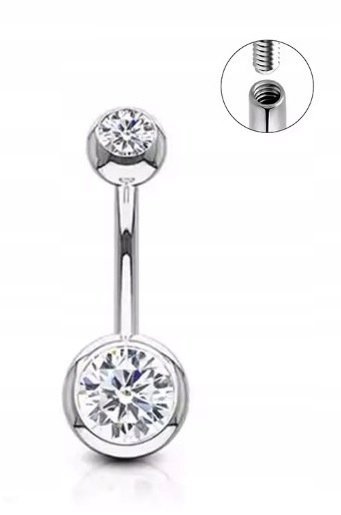 Tytanowy Kolczyk do Pępka z Kuleczkami Cyrkonie SREBRNY PIERCING 1,6/10/8+5