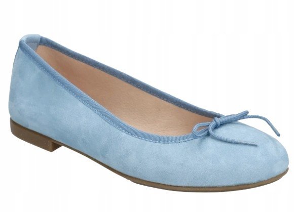 BIANCO NIEBIESKIE BALERINY Z KOKARDKĄ ZE SKÓRY NATURALNEJ 40 T7A