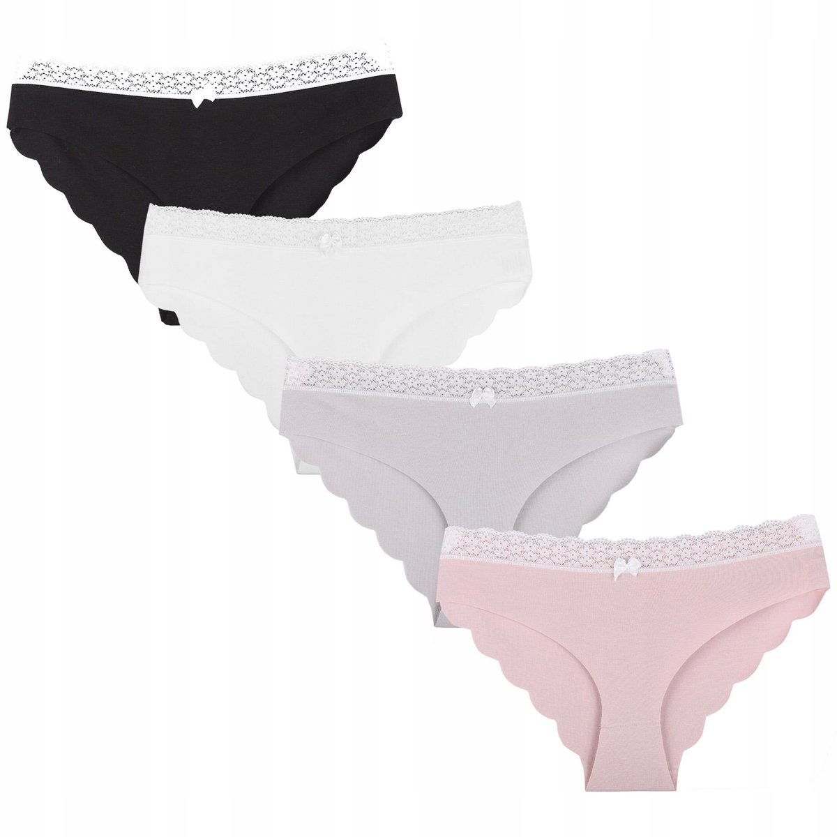 4X Majtki Damskie Bezszwowe Figi Bawełniane Laserowo Cięte Gładkie Moraj Xl