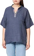 Koszulki i topy damskie - Bonateks, Górna część koszuli z czystego lnu ze stójką, 100% len, rozmiar DE:42, rozmiar US:XL, topy, granatowe - wyprodukowano we Włoszech, niebieski, 42 - miniaturka - grafika 1