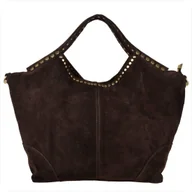 Torebki damskie - Borse in Pelle Torebka shopper brąz czekolada z ćwiekami skóra nat zamszowa - miniaturka - grafika 1