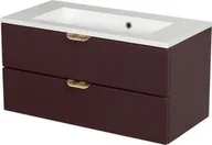 Szafki łazienkowe - Szafka łazienkowa burgund 80 cm MAGNOLIA z umywalką - złote uchwyty - miniaturka - grafika 1