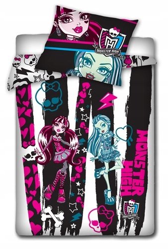 pościel dziecięca bawełniana 160x200 Monster High Lalki Dwustronna