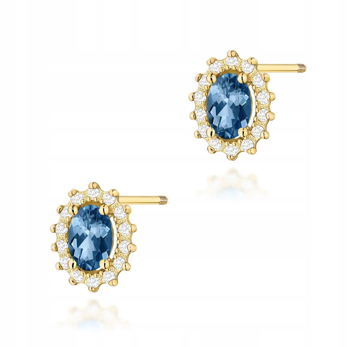 Złote kolczyki damskie 585 sztyfty zakręcane topaz modowe eleganckie 14kt
