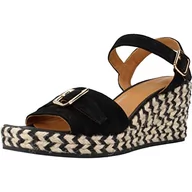 Espadryle damskie - Geox Damskie sandały D PANAREA espadryle Wedge Sandal, czarne, 36 EU, czarny, 36 EU - miniaturka - grafika 1